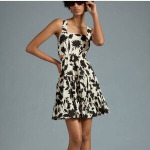 Moon River Sleeveless Printed Ruffle Hem Dress
